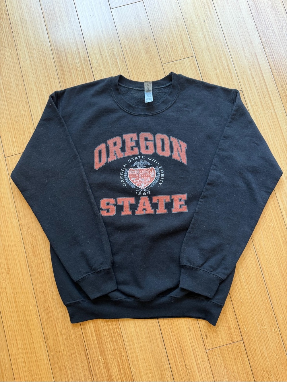 Gildan Black Crewneck Sweatshirt with Red Collegiate Print